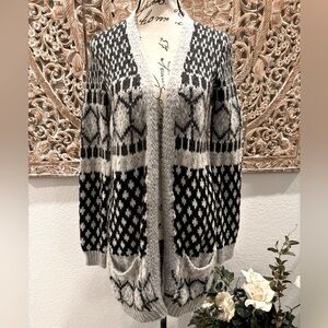 Lara Knit Black & Gray Mohair Wool Sweater Cardigan, Made in Italy 🇮🇹 - size M
